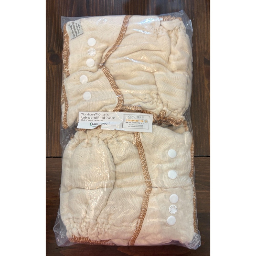 Lot of 6 Cloth-eez Organic Unbleached Workhorse Fitted Diapers Large New
